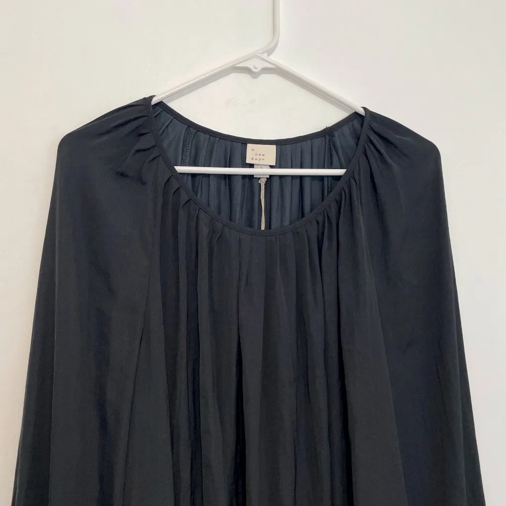 NEW NWT A NEW DAY Balloon Long Sleeve Femme Popover Shirt Solid Black Crepe Work - Image 4