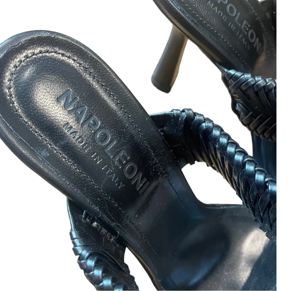 Napoleoni Leather Braided Heel Sandals 10 41‎ Black - Image 4