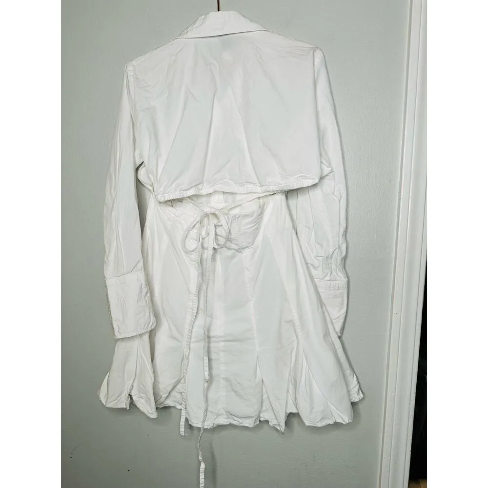 PATOU White Pleated Summer Tie Waist Button Down Top Shirt Dress Size EU 44 - Image 10