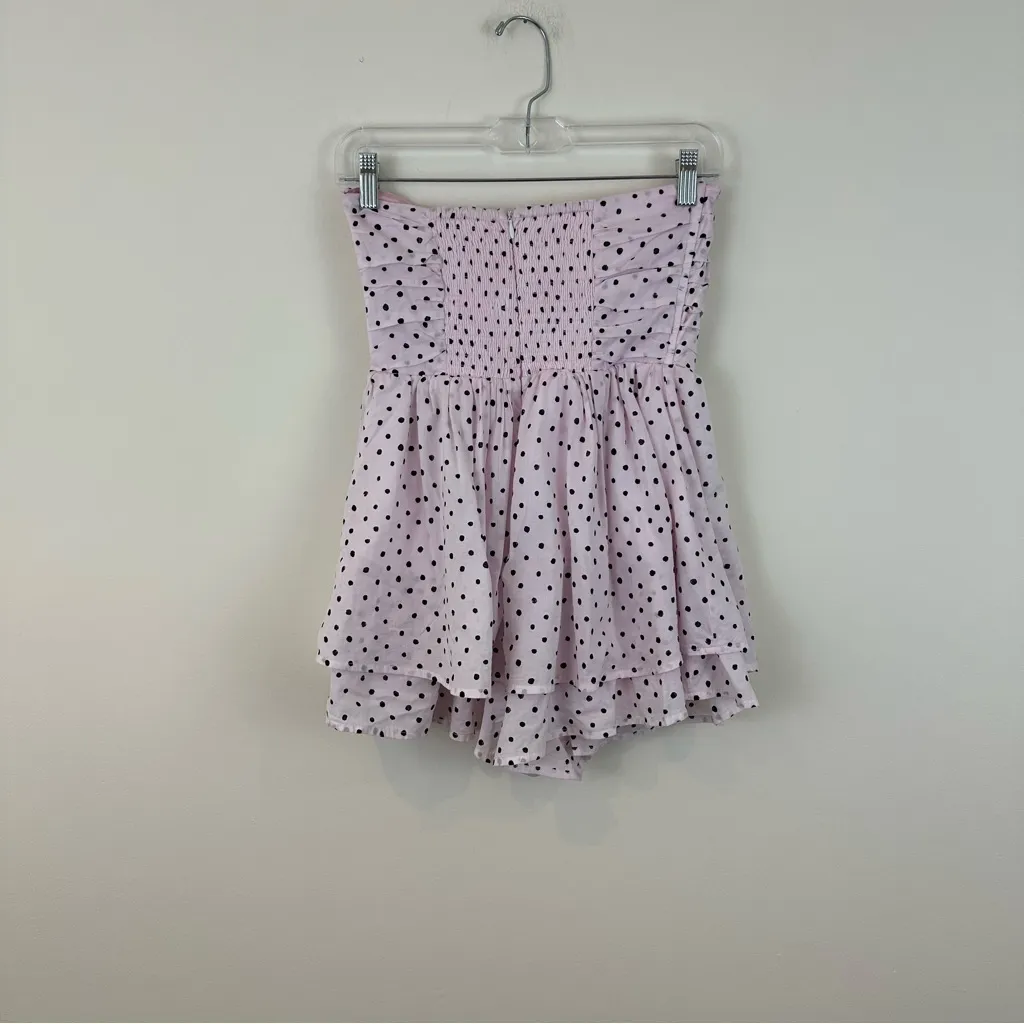 Altar'd State Light Pink Polka Dot Strapless Romper Ruched Bodice Small - Image 4