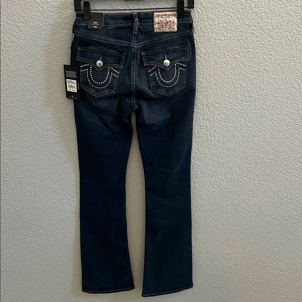 True Religion Becca Crystal Flap Rhinestone Mid Rise Bootcut Jeans Size 26 - Image 4