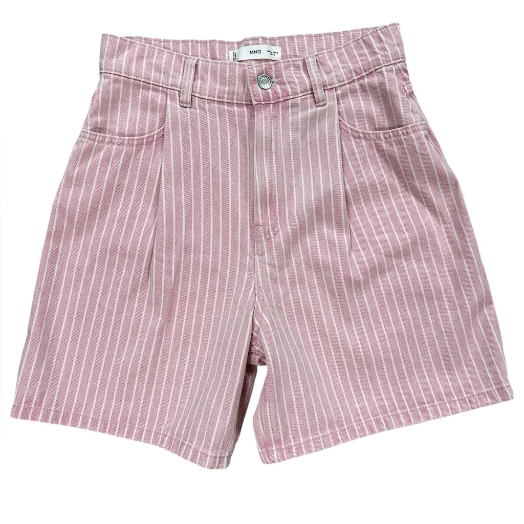MANGO Striped Denim Shorts Pink - Image 2