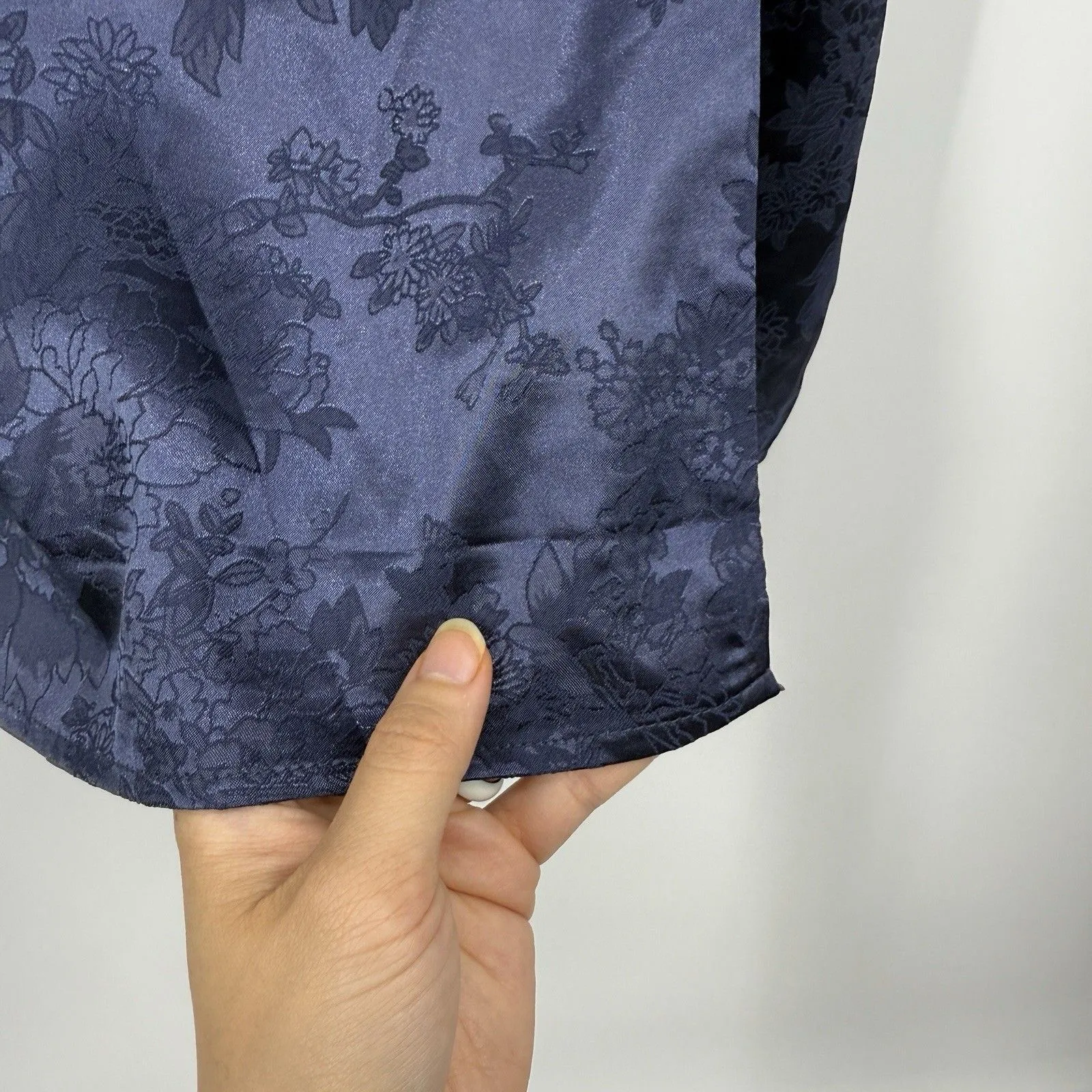 Lulus Desirable Dream Navy Blue Satin Jacquard Halter Neck Midi Dress Size S - Image 4