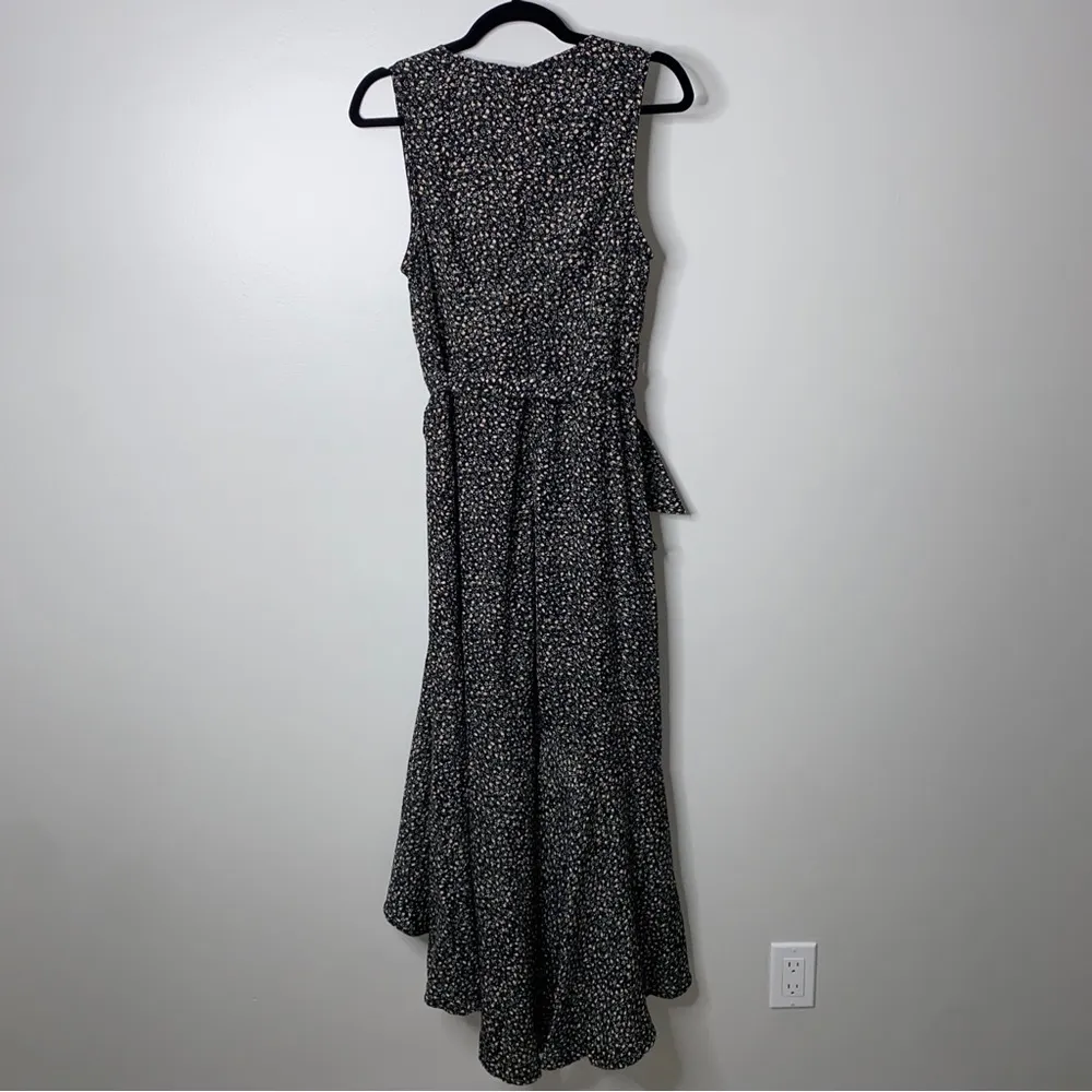 Lulus Fashion Find Black Ditsy Floral Print Ruffled Faux Wrap Midi Dress Medium - Image 8