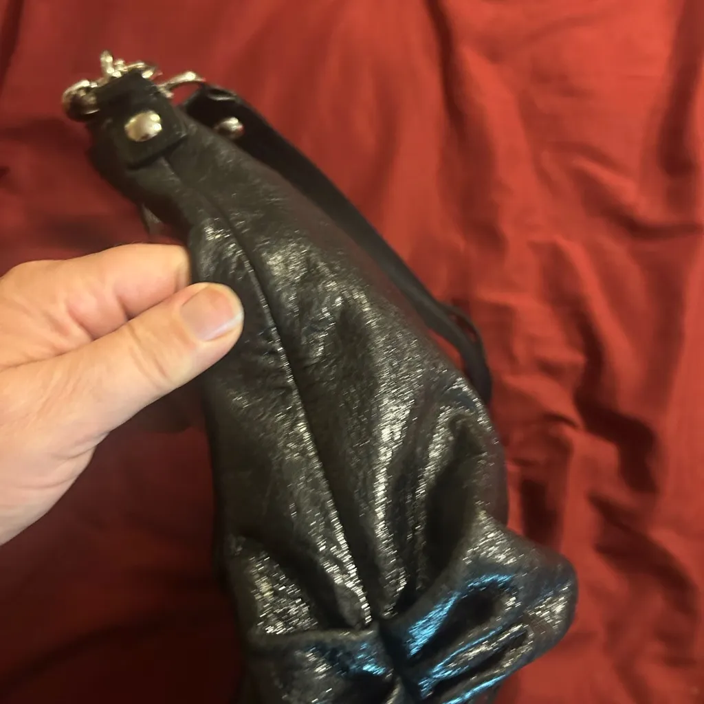 Coach  poppy Black Leather Crossbody Bag with Silver Accents - Image 9