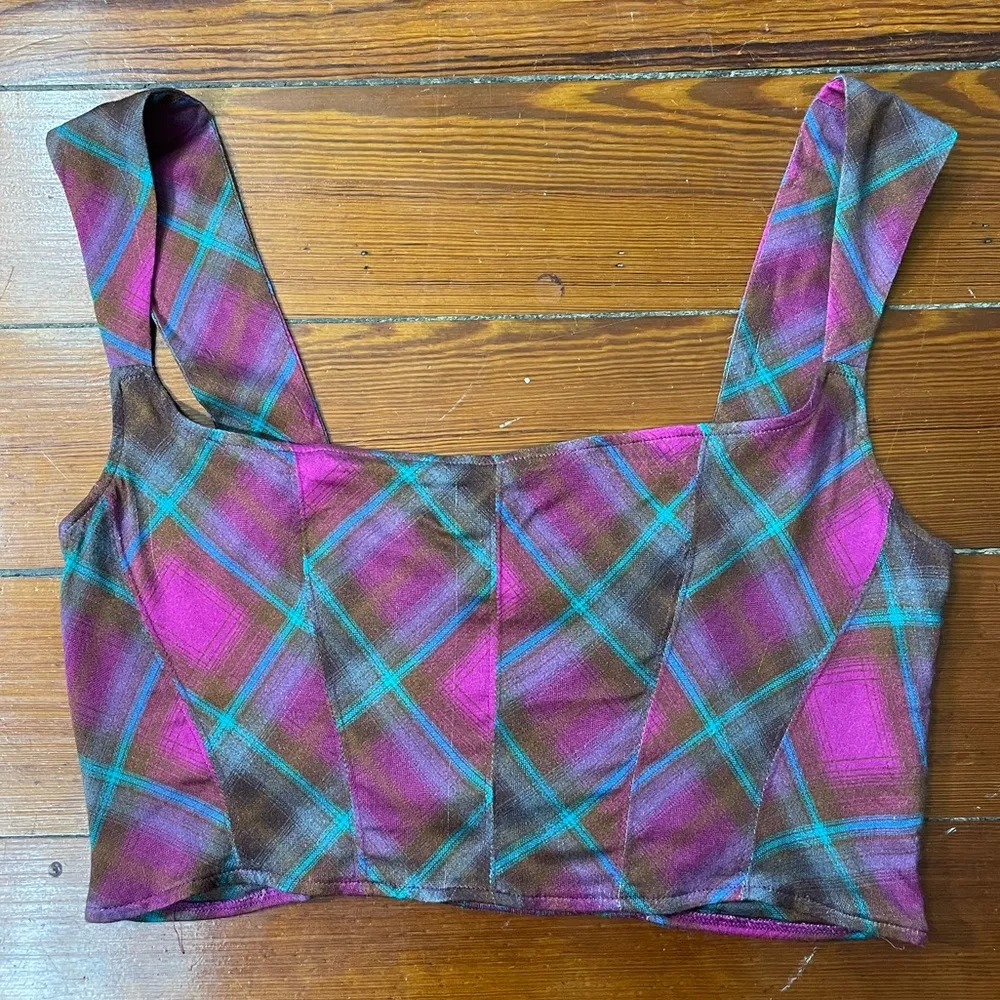 NWT Urban Outfitters Adina Plaid Square Neck Crop  Corset Style Top - Sz XL - Image 6