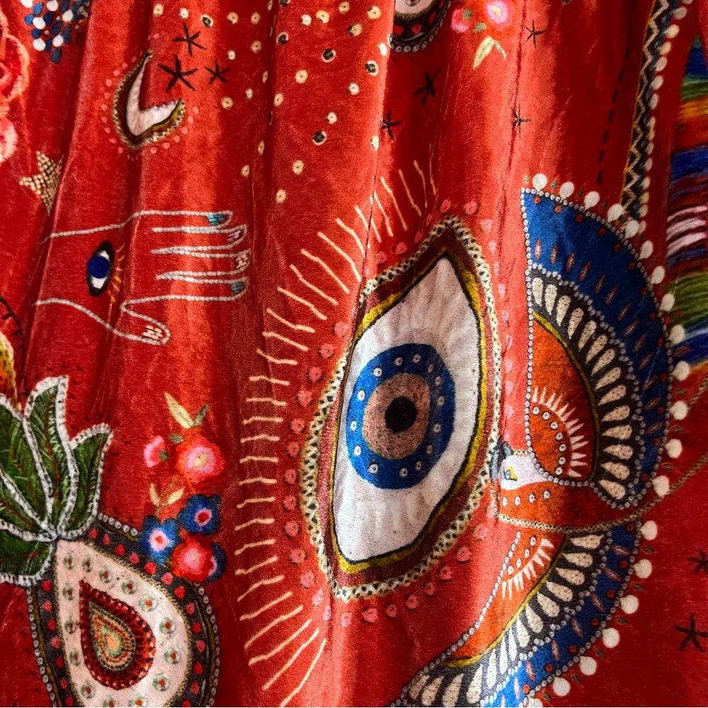 FARM Rio Mystic Red Velvet Midi Dress Size XS - Image 4