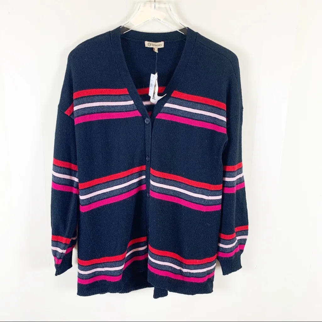Democracy Striped Girlfriend Cardigan Black Balloon Sleeve Sweater Size Small - Image 2