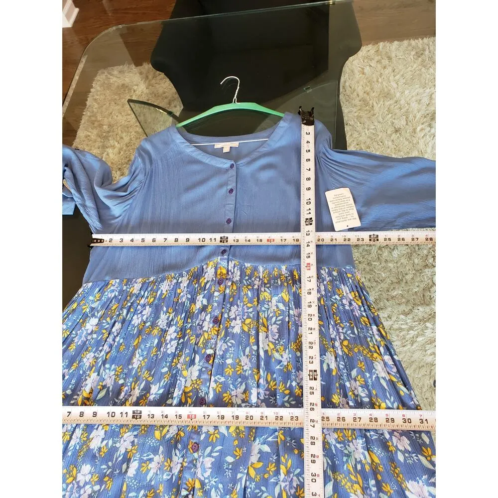 Woman Within Maxi Dress Womens 22W Blue Floral Rayon Long Sleeve Boho Style - Image 14