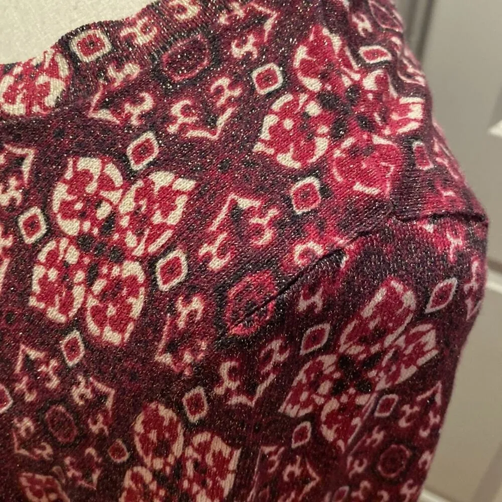 Talbots Cardigan Sweater Long Sleeve Button Down Pattern Sparkly Red EUC Sz Lg - Image 5