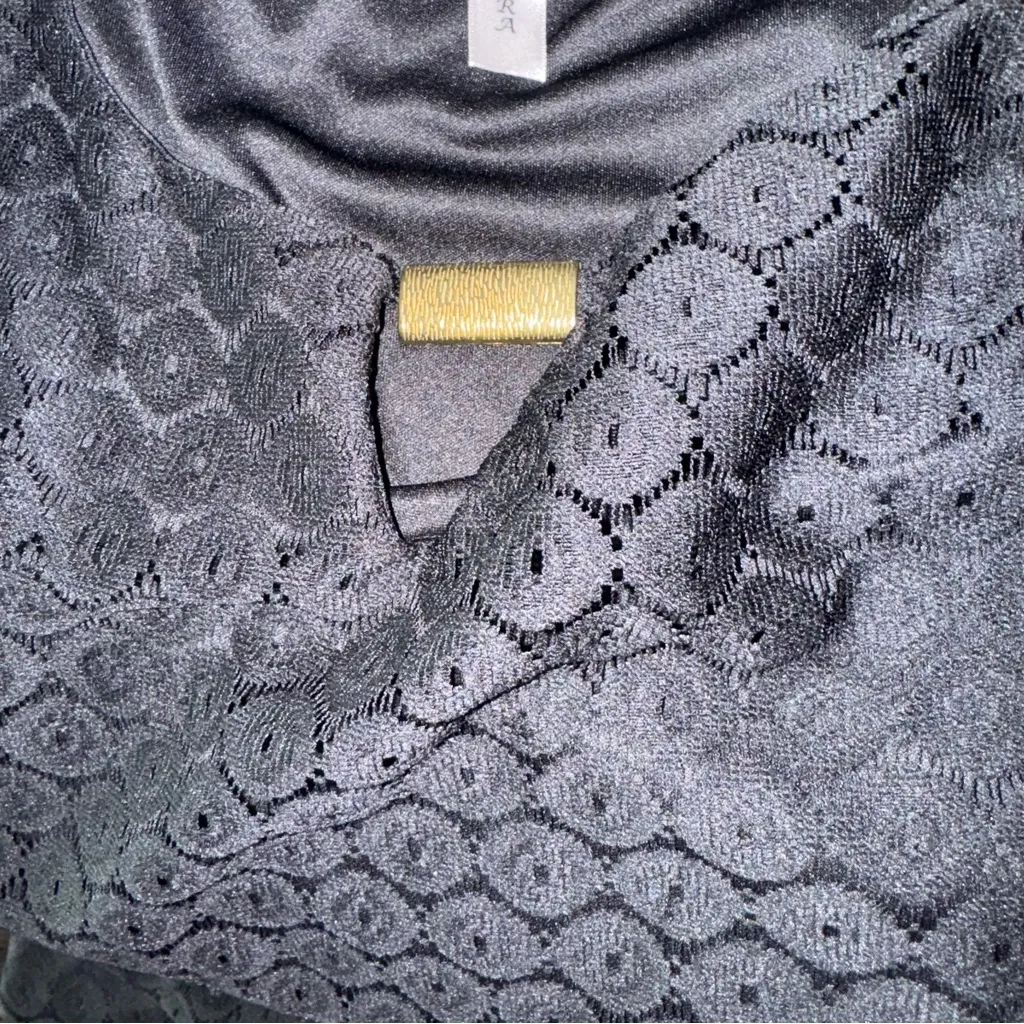 Tacera Little Black Laced Long Sleeve Keyhole Dress Womens XL - Image 5