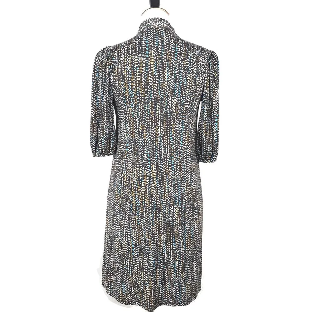 Veronica‎ M Short Dress Bow Tie Neck Size S Retro Polka Dot Office Stretch - Image 5