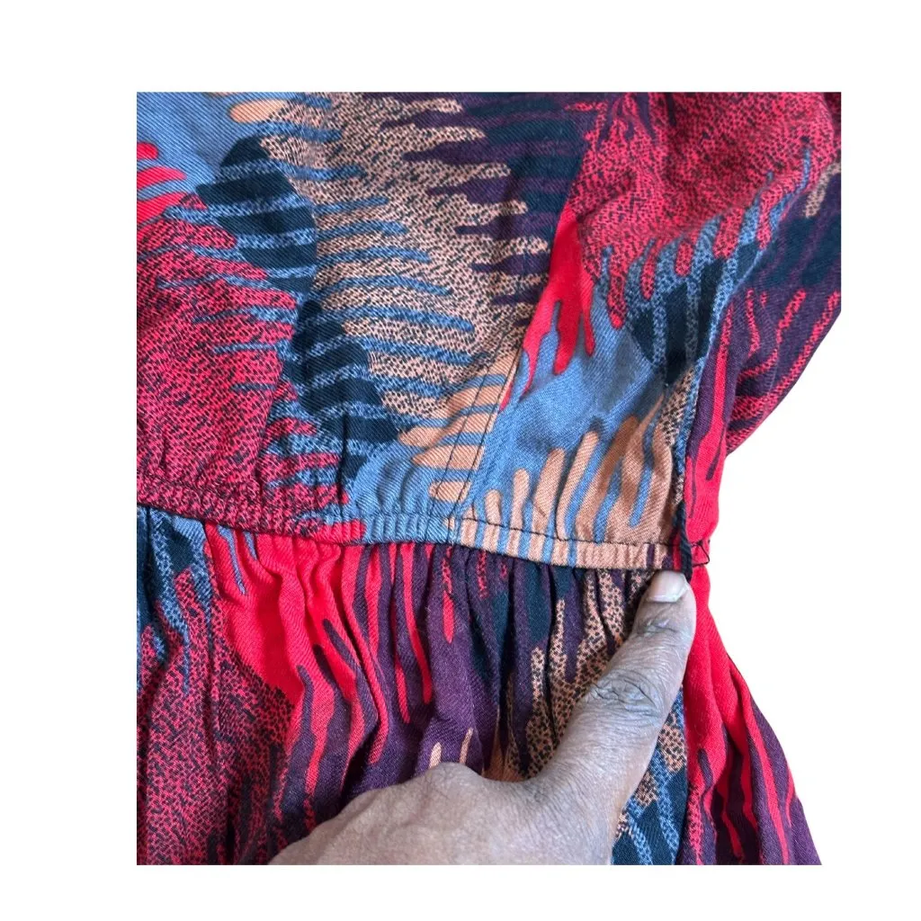 Vintage Leslie Fay Abstract Print Midi Dress Geometric 80s Secretary Dress S/M - Image 6