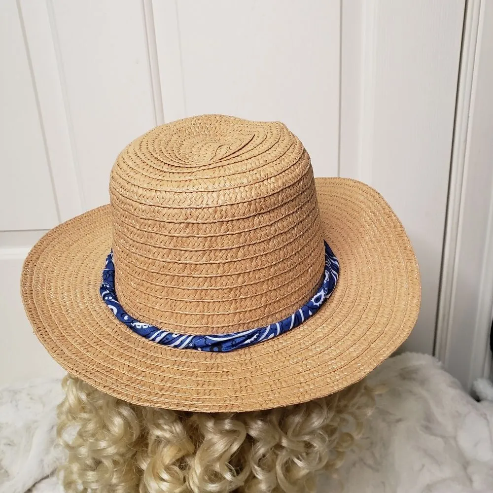 Paper Sun Hat w/Blue and White Hat Band - Image 5