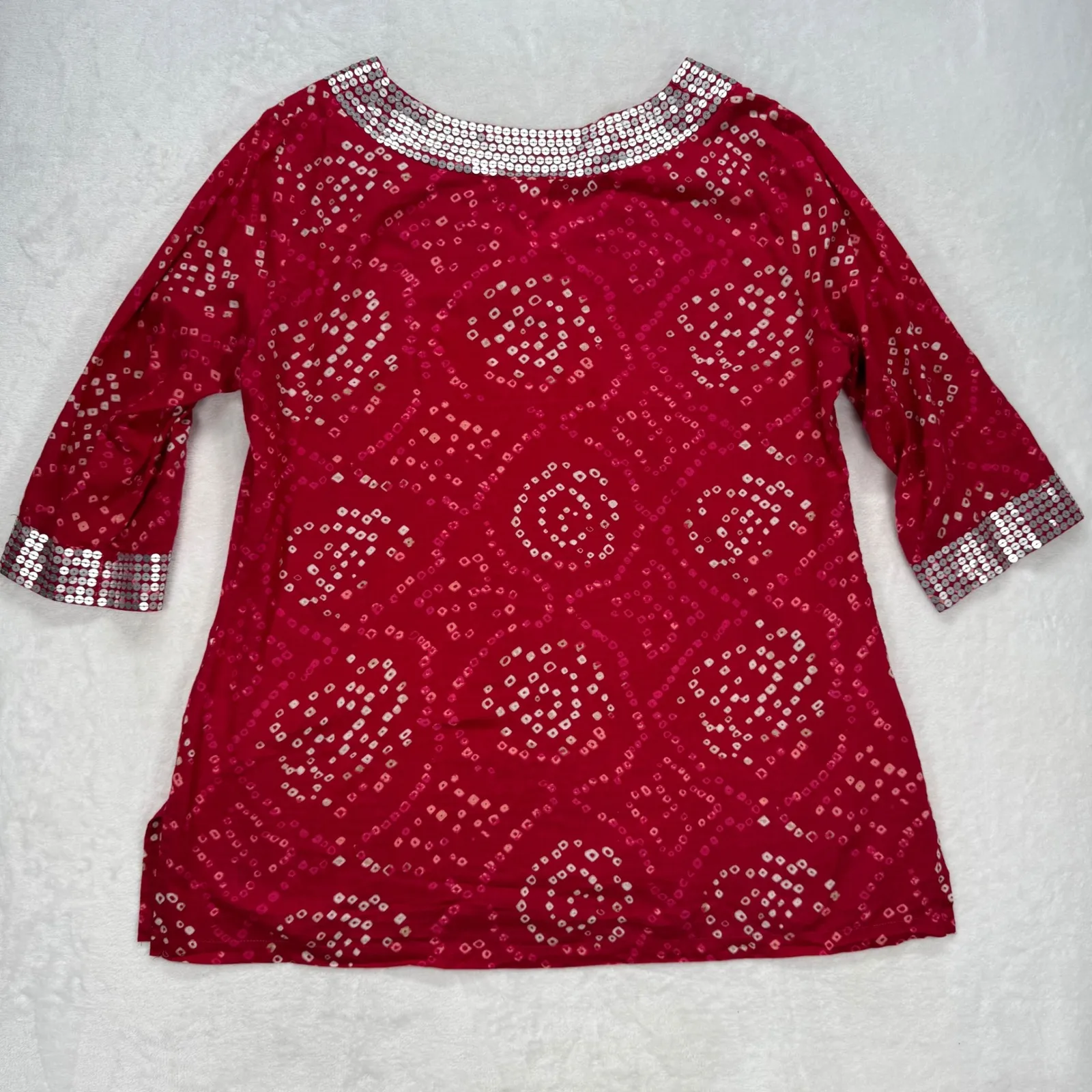 Calypso St‎ Barth Tunic Sequin Embellished Red Ethnic Pakistani Blouse Size M - Image 10