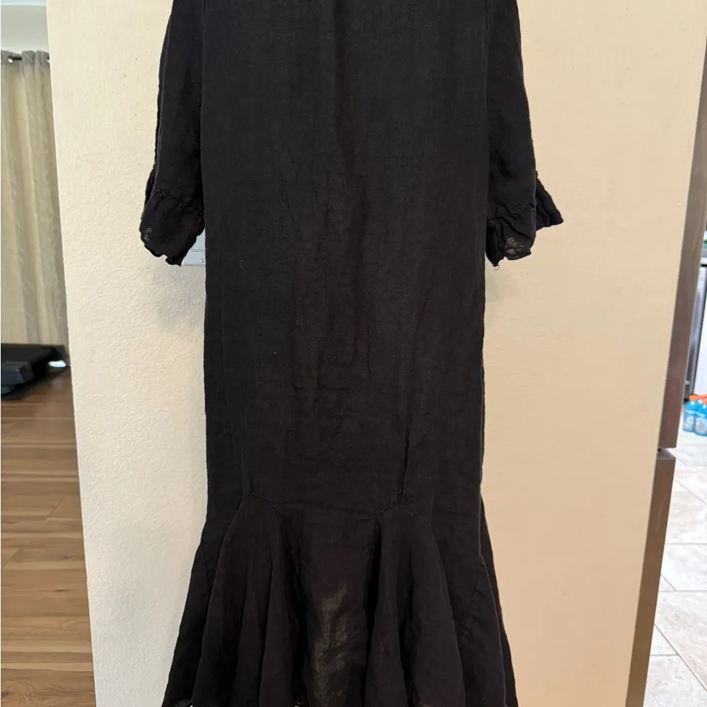 Camille & Co Black Boho Linen Italy Bohemian Casual Dress Small Women’s - Image 4