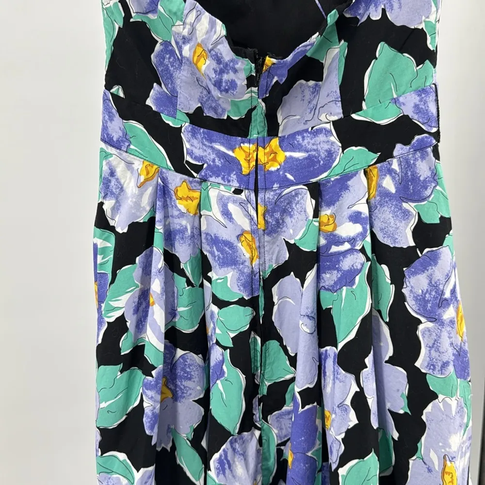 Unique Vintage Black and Blue Floral halter swing Dress 4 pin up 50s costume - Image 10