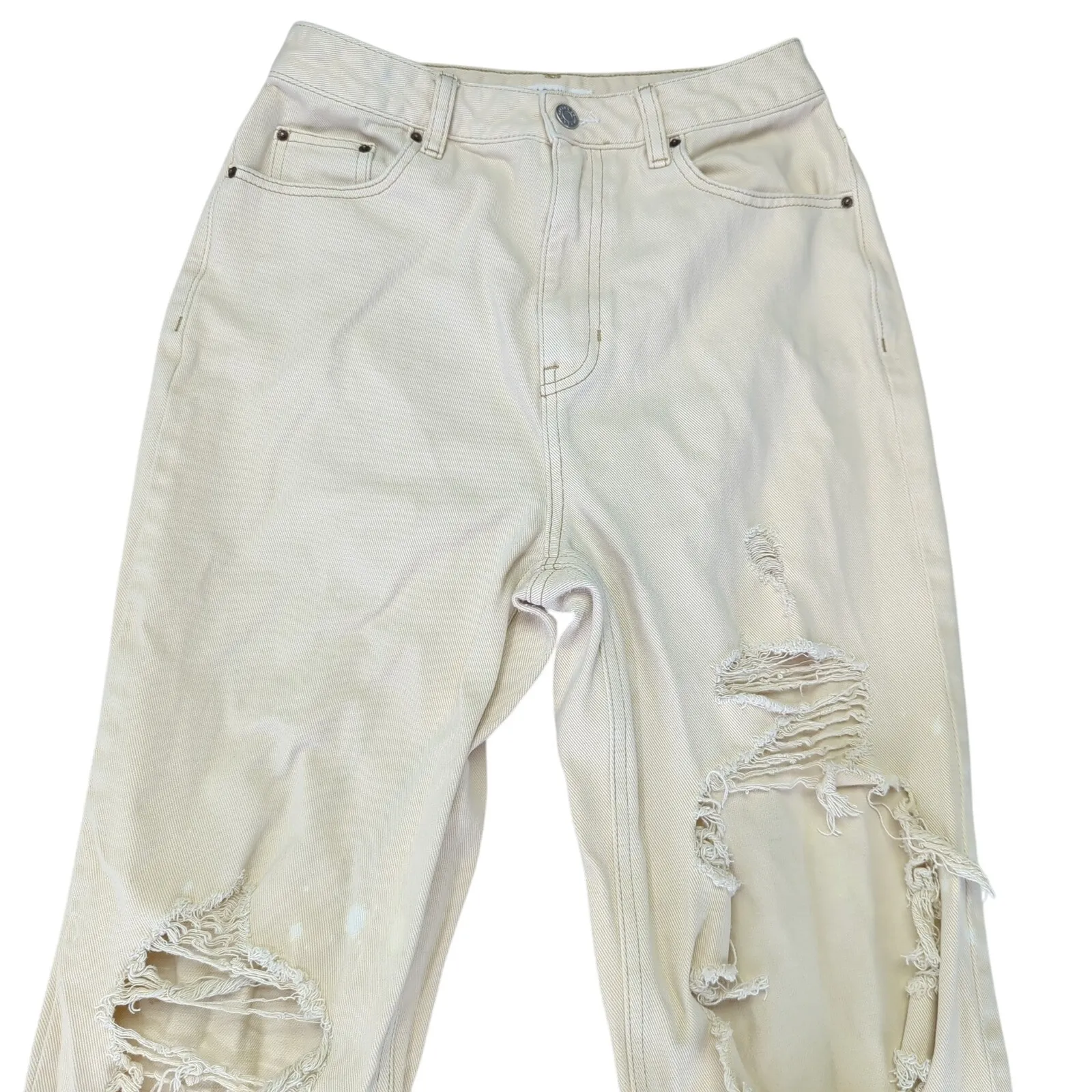 PacSun '90s Boyfriend Jeans Distressed‎ Women's 28 Cream 100% Cotton Rigid Denim - Image 3