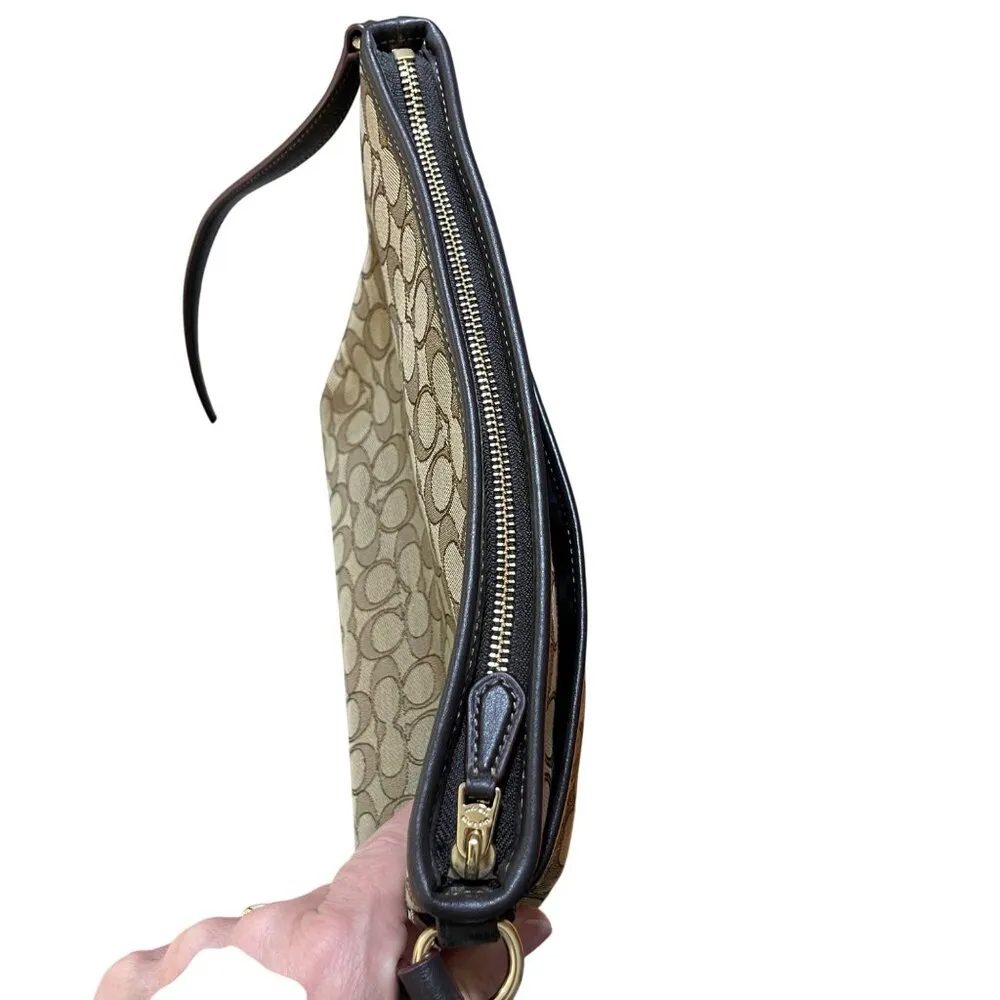 Coach Canvas File Crossbody In Signature Jacquard Brown Tan Gold - Image 5