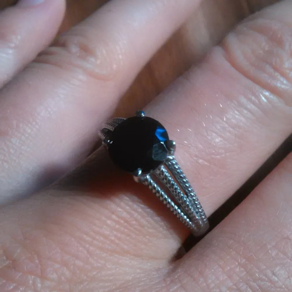 Thai Black Spinel Solitaire Stainless Steel Ring (Size 9) - Image 6