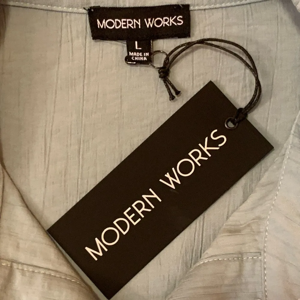 Modern Works NWT top Large Sage Green tie waist sleeveless button up thin - Image 2