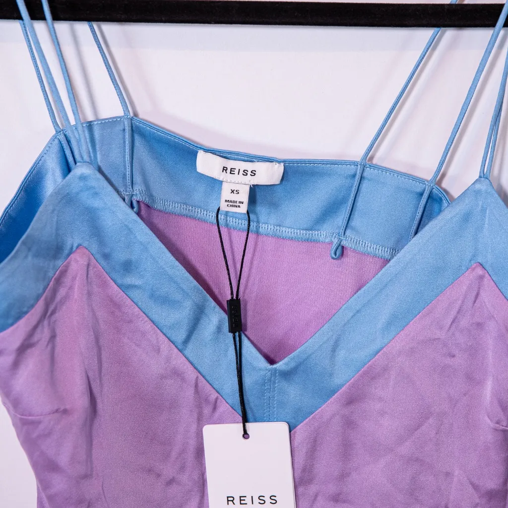 NEW Reiss Payton Silk Chiffon Front Color Block Purple Lilac Blue Tank Top XS - Image 2