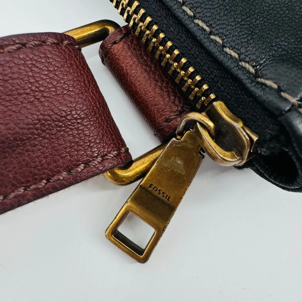 Fossil Corey Crossbody Bag Black Brown Goat Hide Leather - Image 10