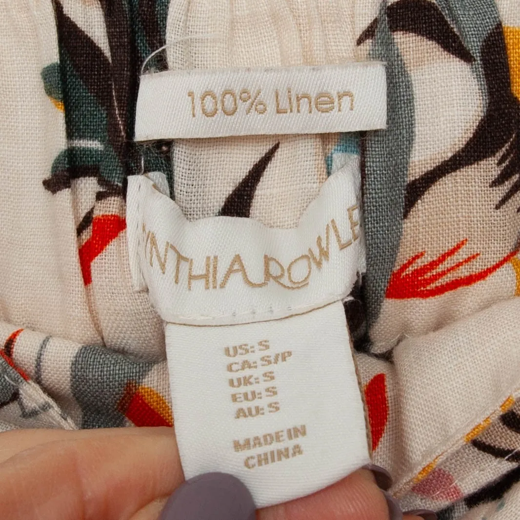 Cynthia Rowley Womens Floral Print Linen Blend High Waist Paperbag Shorts Size S - Image 4