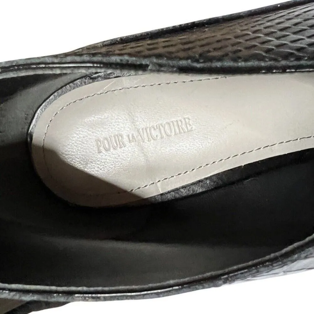 Pour La Victoire Shoes Women Size 8.5 Vika Black Snake Leather Peep Toe Shooties - Image 8