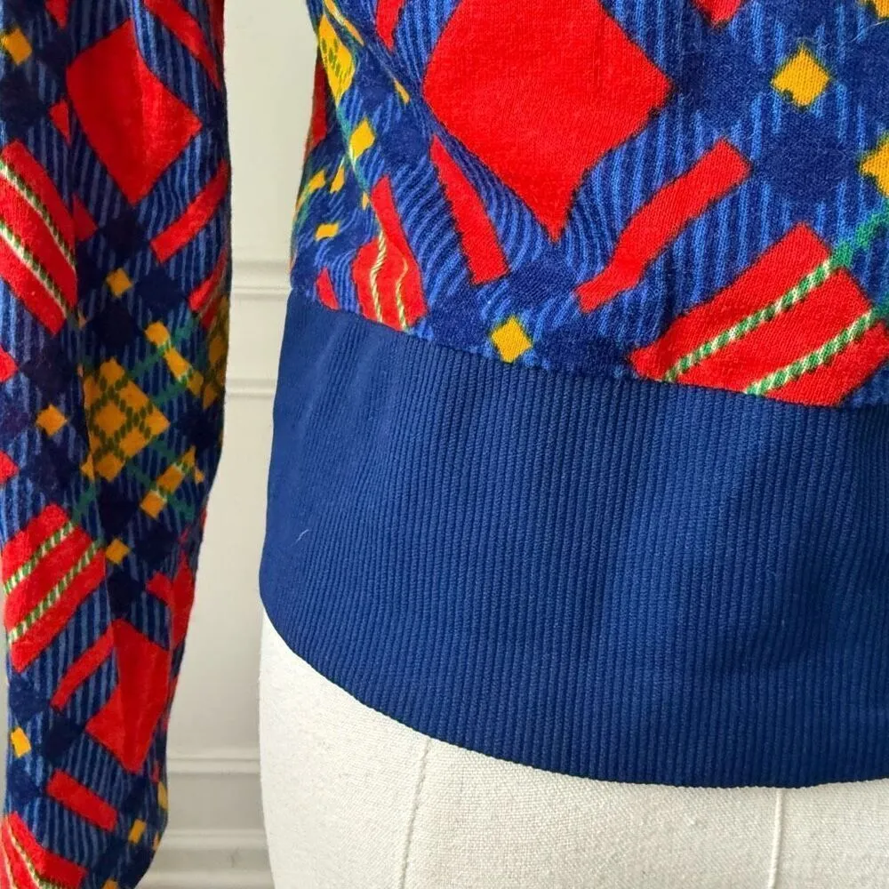 Vintage 70s Cropped Button Front Plaid Vneck Top XS Red - Image 7