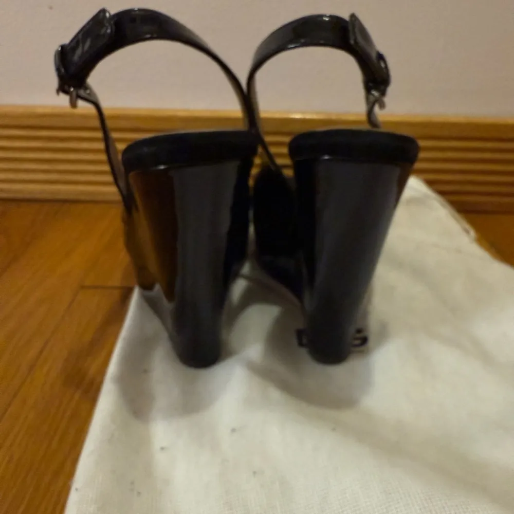 Dolce & Gabbana Black Patent Leather Wedge Slingback Shoes 37 D&G VINTAGE Y2K - Image 5