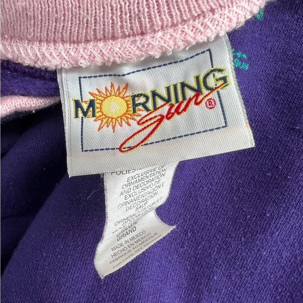 Vintage 90s Flowers Grandma Morning Sun Sweatshirt Made in USA Large‎ Purple - Image 5