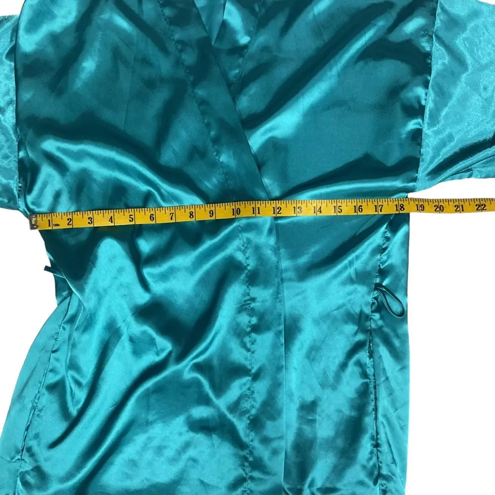 Fredericks of Hollywood Blue Satin Short Kimono Robe Lace‎ Trim Pockets Size M - Image 7