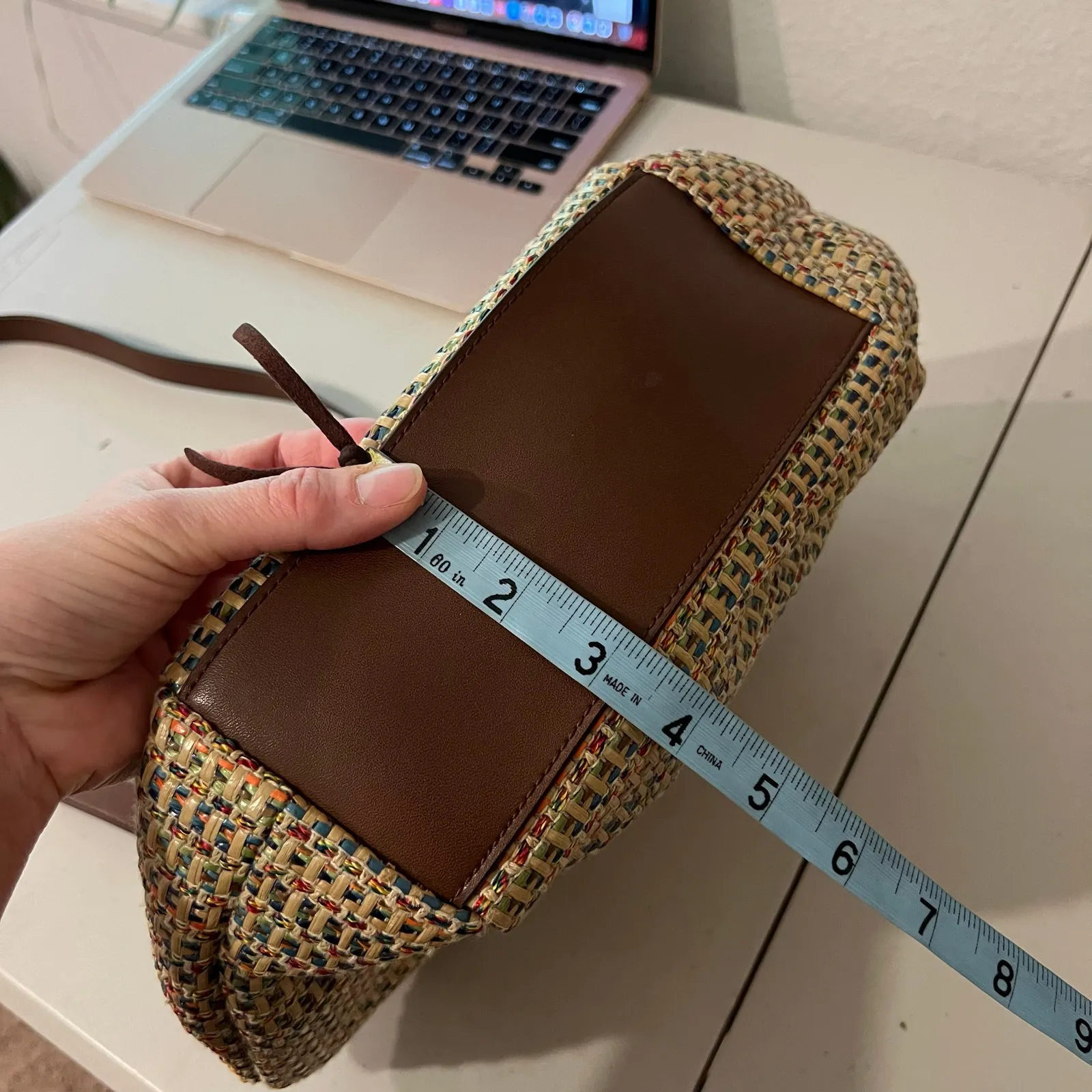 Fossil Multi Colored Woven Brown Leather Top Handle Crossbody Medium Bag - Image 15