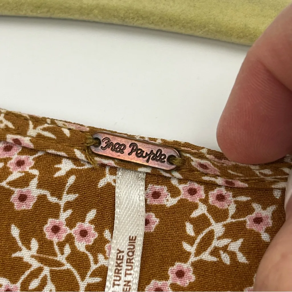 Free‎ People Floral Clara Mini Dress Tunic Top Womens Medium Brown Pink White - Image 2