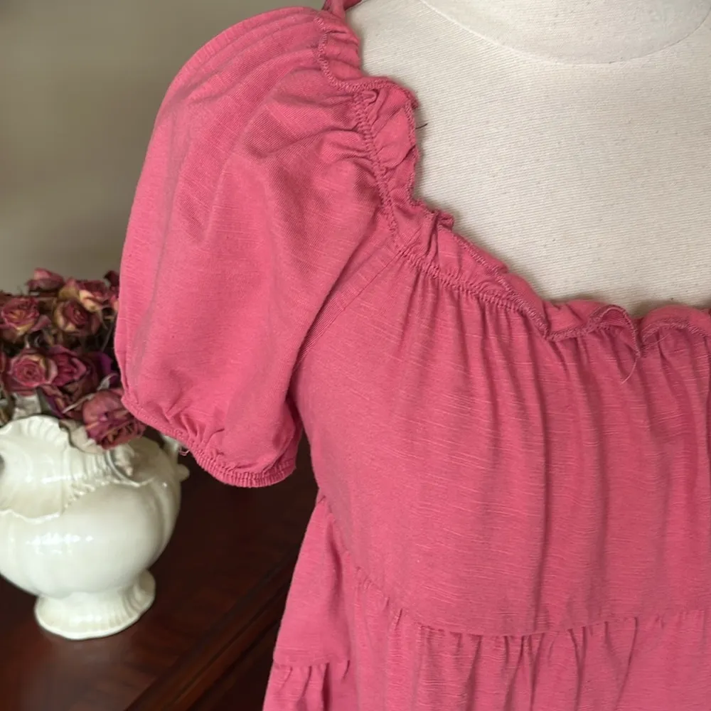 Puffed Sleeve Ruffle Tiered Knit Top Rose Pink Size undefined - Image 10