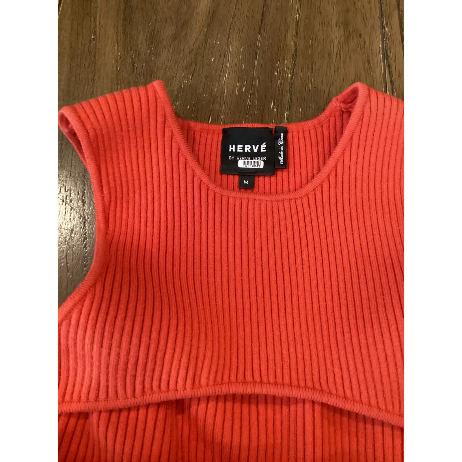 Herve By Herve Leger Orange Ribbed Knit Long Sleeve Cold Shoulder Mini Dress M - Image 8