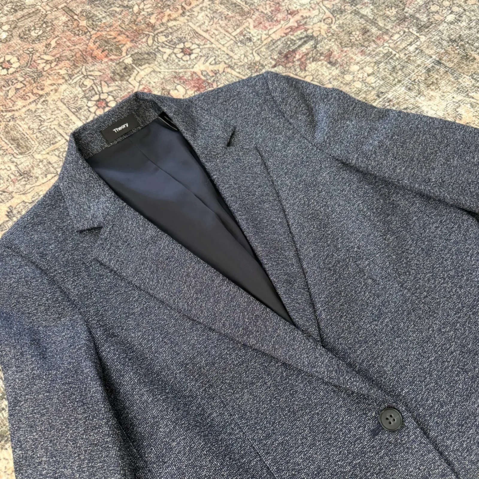 Theory  Gabrielle Navy Dashed Wool Blazer Size 10 - Image 7