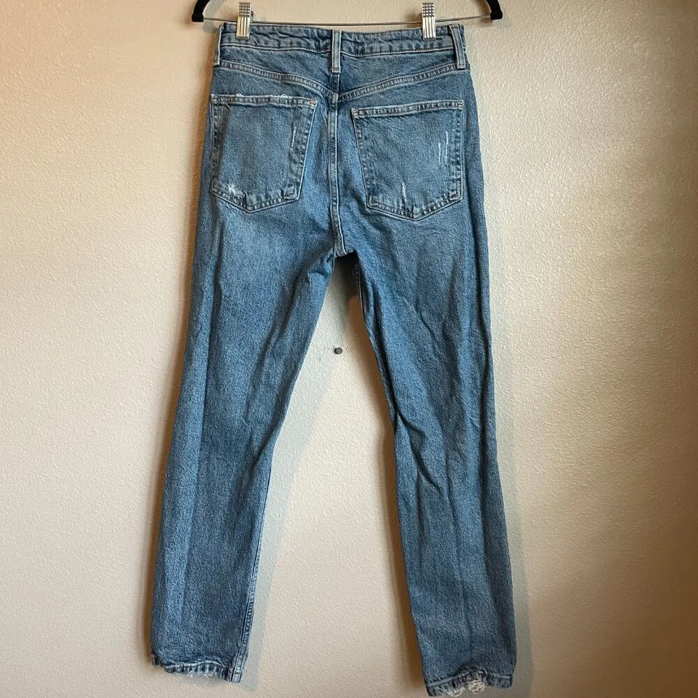 Zara Womens Classic Straight Leg Denim Jeans Distressed High Rise Size 4 Ripped - Image 6