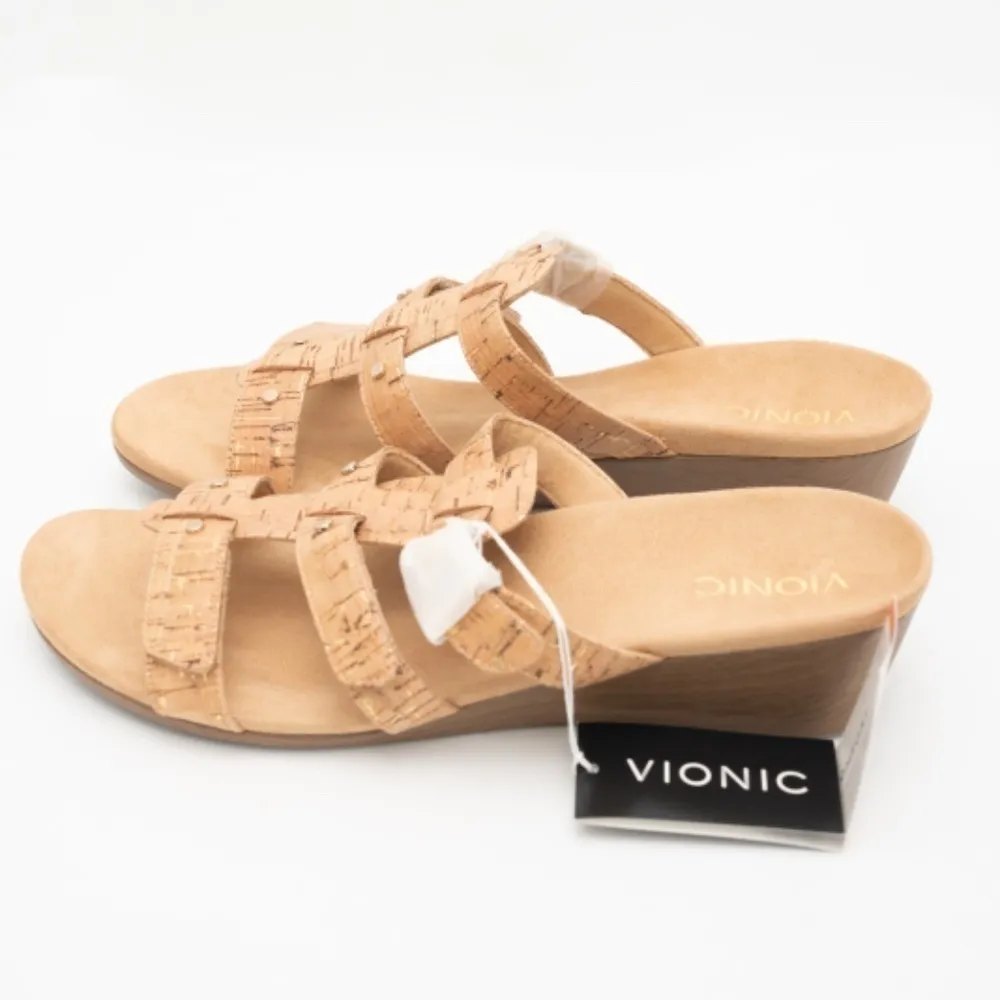 Vionic Park Radia Strappy Wedge Slides Gold Cork - Image 7
