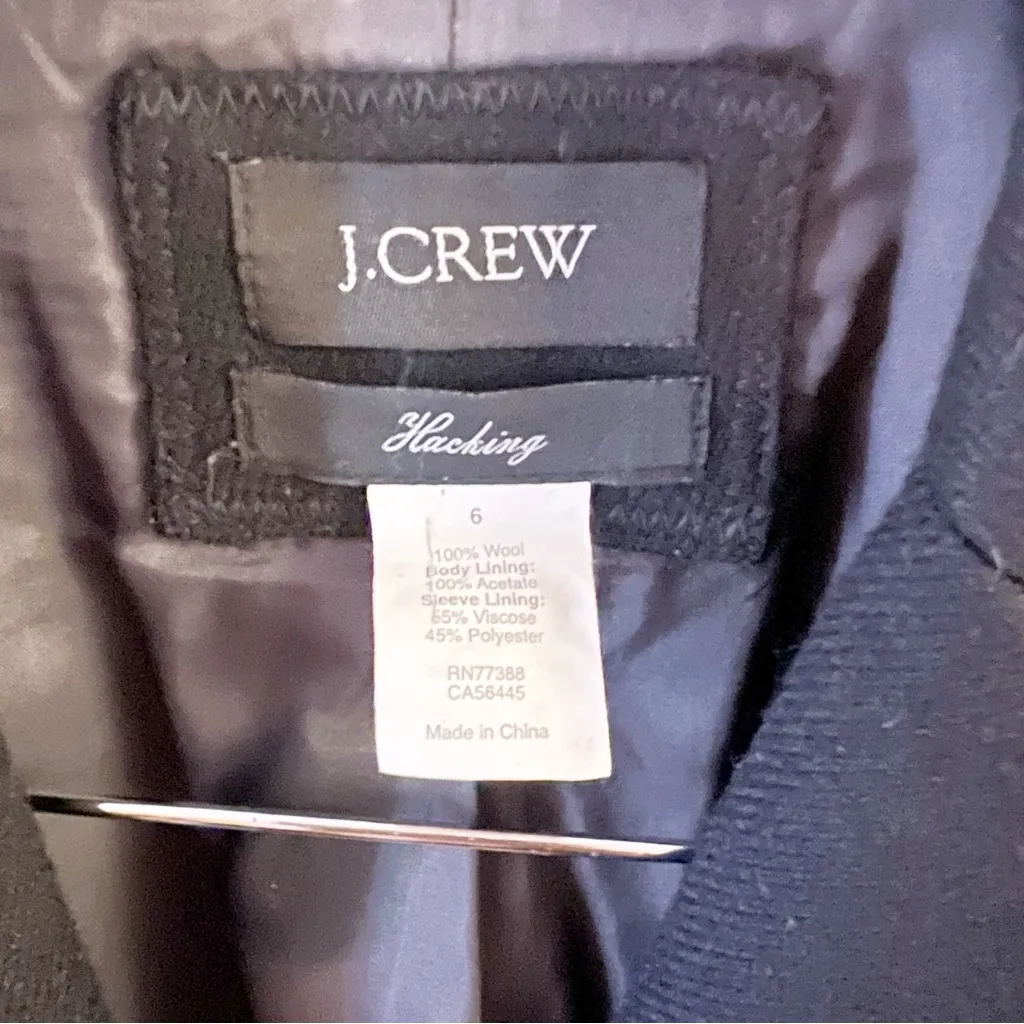 J.Crew Jacket Wool Size 6 Style 50051 Black Gray Notch Collar Blazer - Image 4
