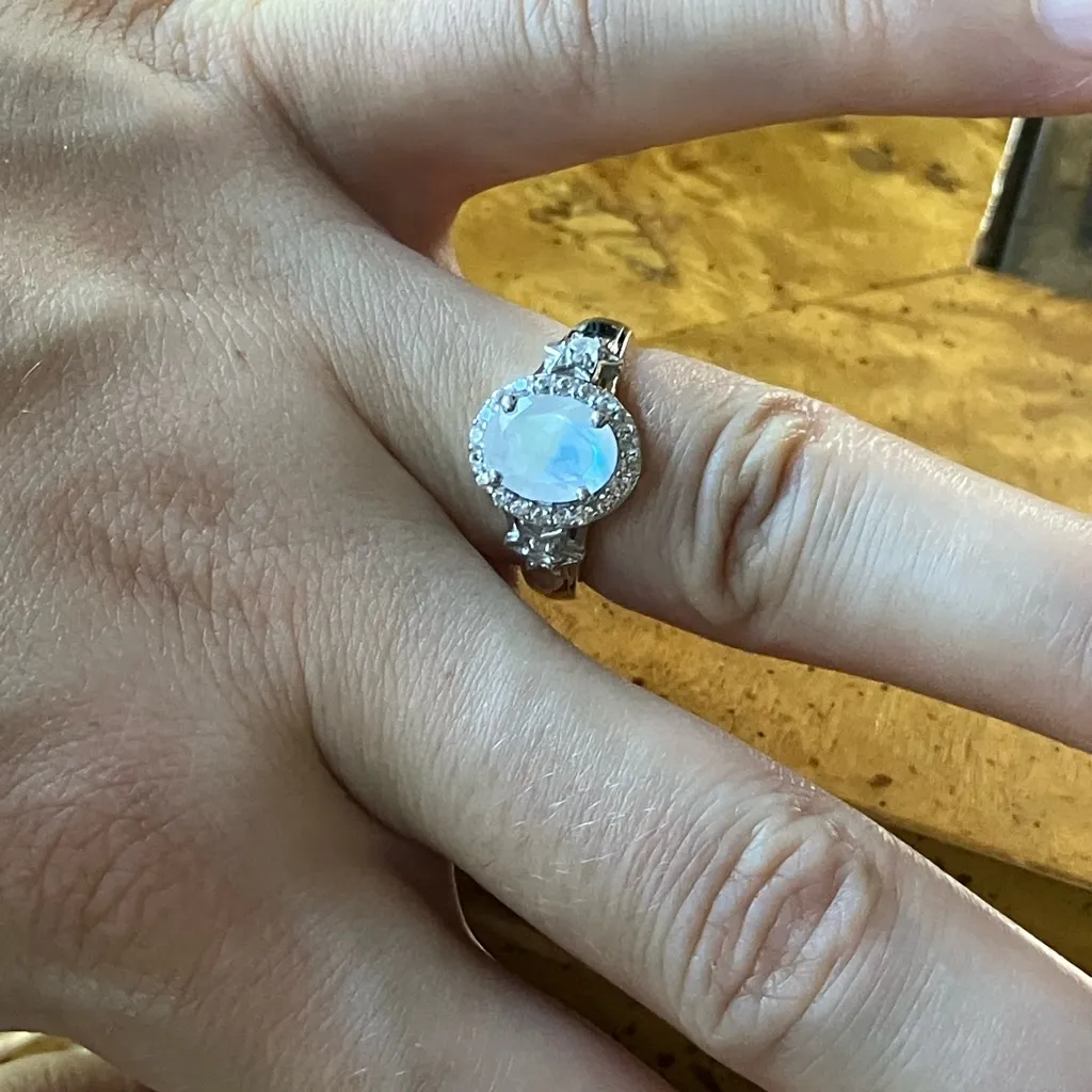 Natural Rainbow Moonstone Sterling Silver Ring Size 6 - Image 4