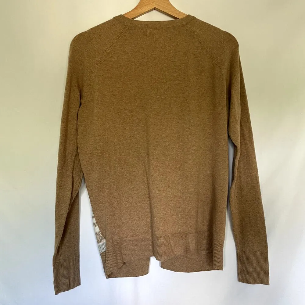 Merona brown knit cardigan button down plaid front preppy women's size L cotton - Image 7