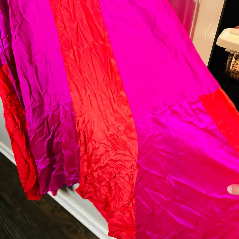 AMUR Women's Orange Pink Colorblock 100% Silk Lotta Ruched Maxi Dress Size 8 - Image 6