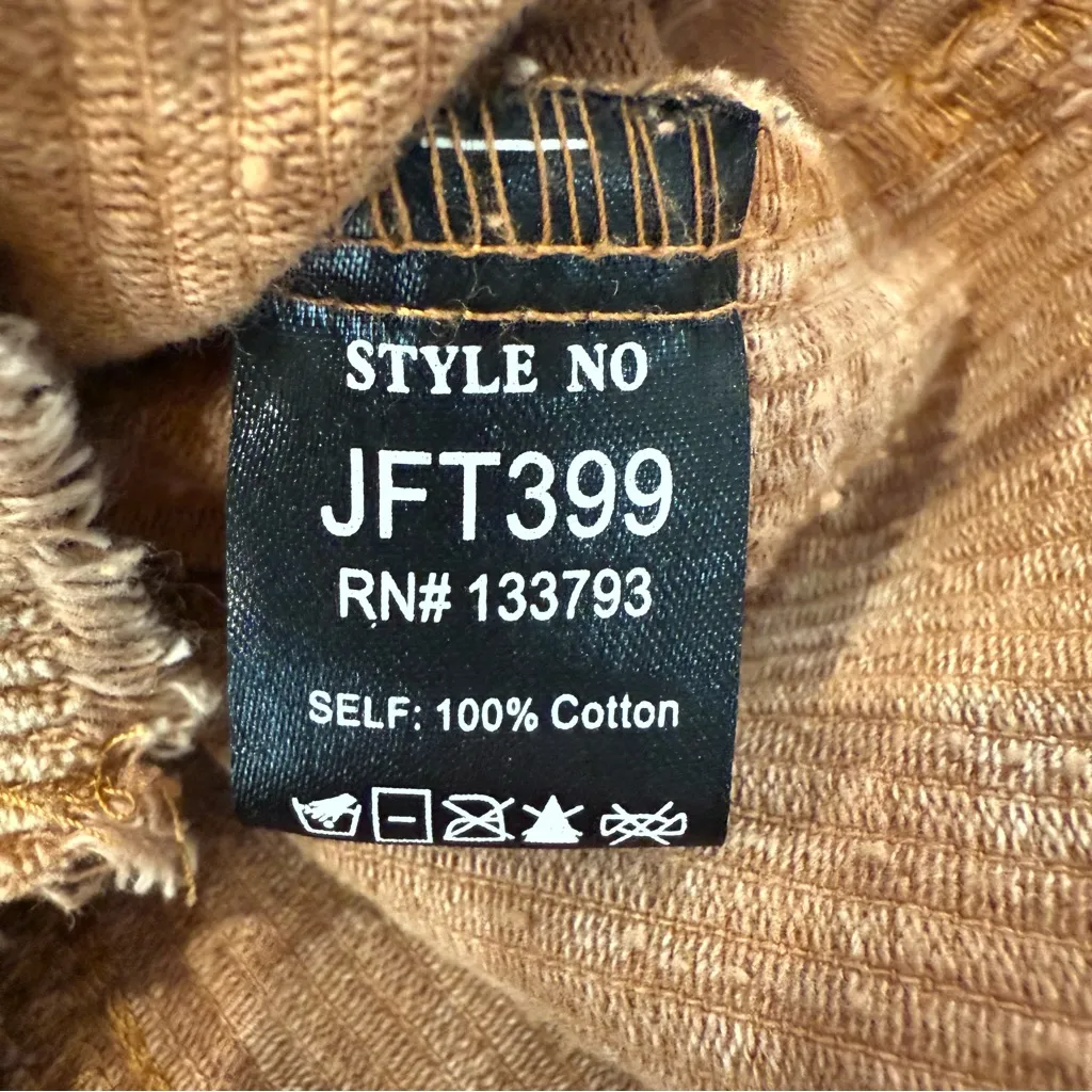 POL Cropped Corduroy Button Front Raw Hem Trucker Jacket Women’s Small Tan/Brown - Image 6