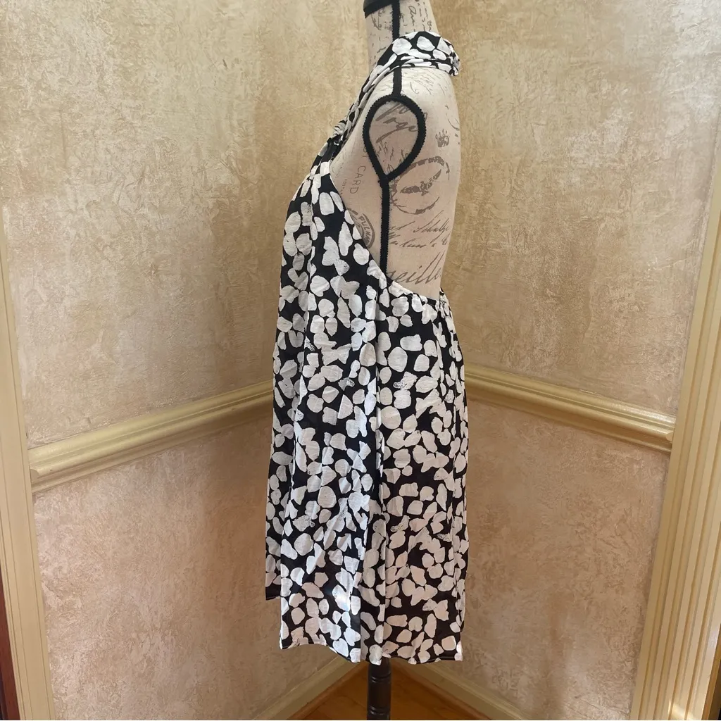 Mango Black And White Floral Print Halterneck Swing Lightweight Dress Size 10 - Image 11