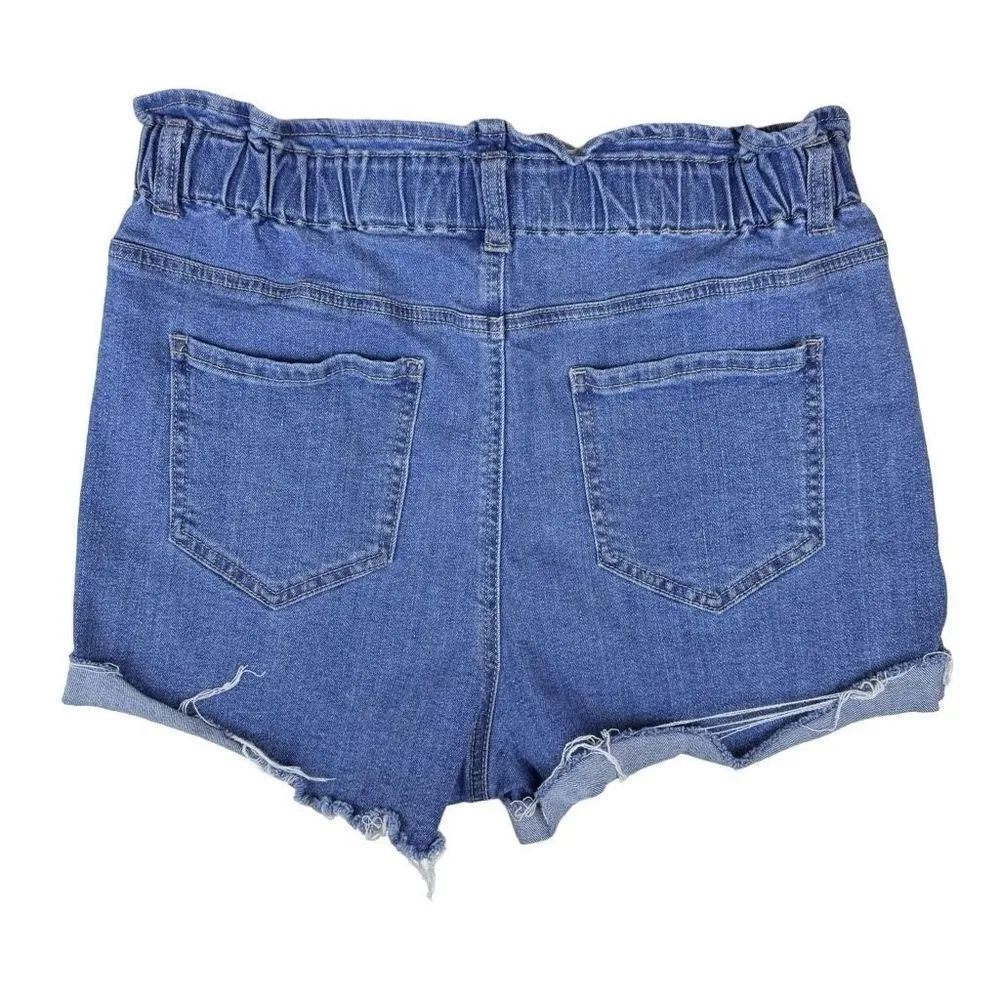 Altar'd State Paperbag High Rise Denim Shorts 29 Flip Raw Hem Medium Wash - Image 4
