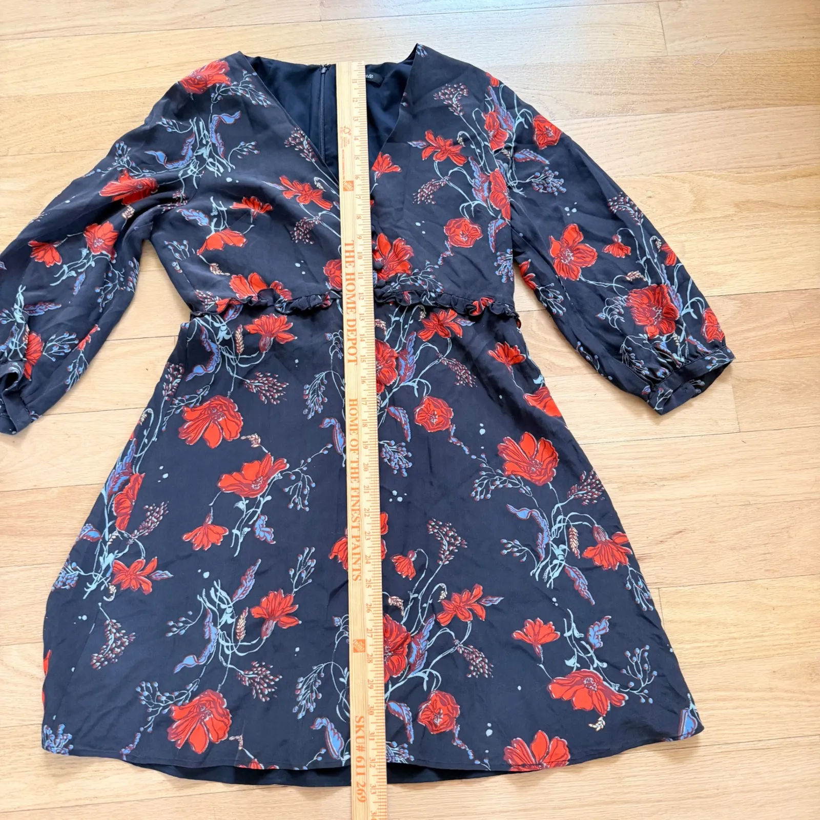 Madewell size 8 100% silk Floral Mini Dress in Loose Bouquet Night Vision - Image 5