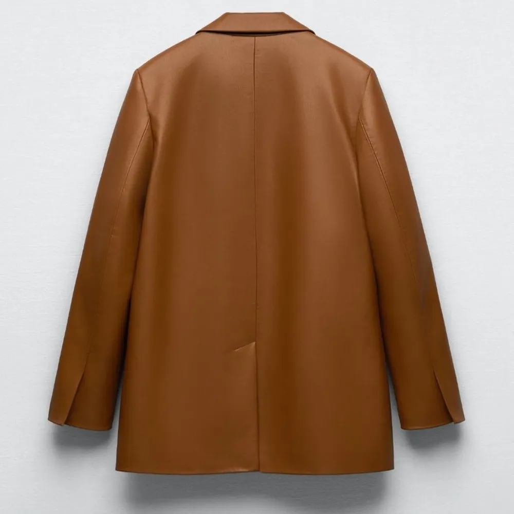 Zara FAUX LEATHER MENSWEAR STYLE BLAZER Brown Size S NEW - Image 11