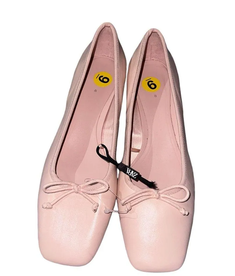 ZARA NEW  LEATHER BALLET FLATS SHOES WITH BLOCK HEELS BEIGE EU 40 US 9 - Image 4